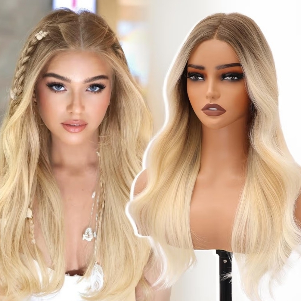 🆕 NIB NWT 22" Wavy dirty blonde ombre glueless lace-front synthetic wig
